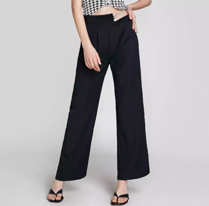 Womens Comfortable Novel Office Trousers Black Chain Detail High Waist Suit Pants