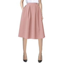 Women Flared A line Pocket Skirt High Waist Pleated Midi Skirt 2 Colors