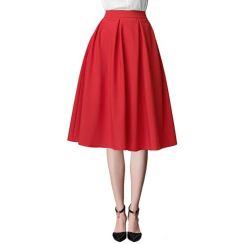 3 Colors Women Flared A line Pocket Skirt High Waist Pleated Midi Skirt